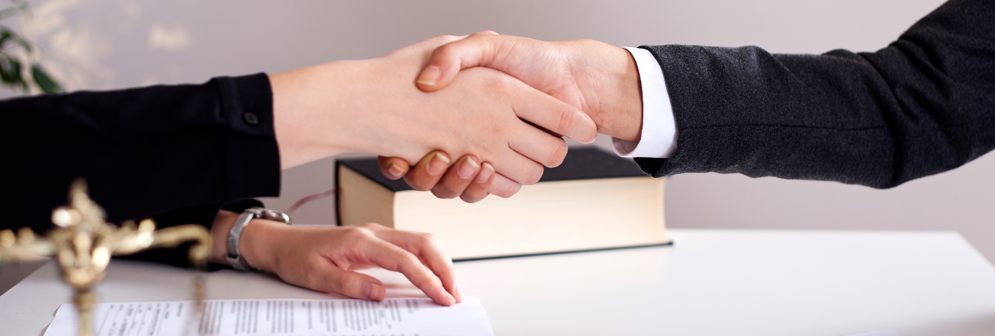 partial view of lawyer and client sitting at table with divorce decree and wedding rings