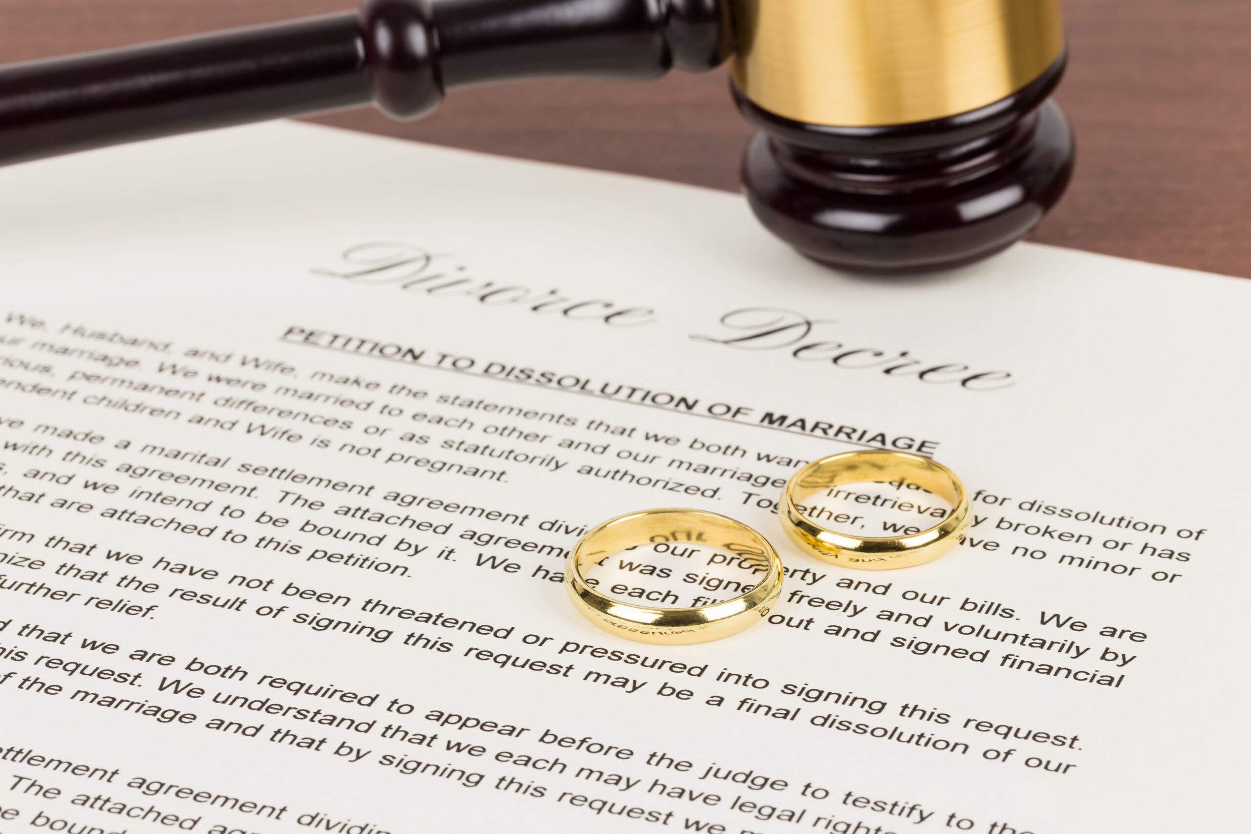 wedding rings divorce decree gavel